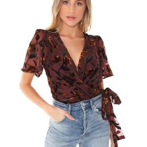 EUC ASTR The Label Veda Bodysuit Velvet Floral Brown Rose Size Medium
